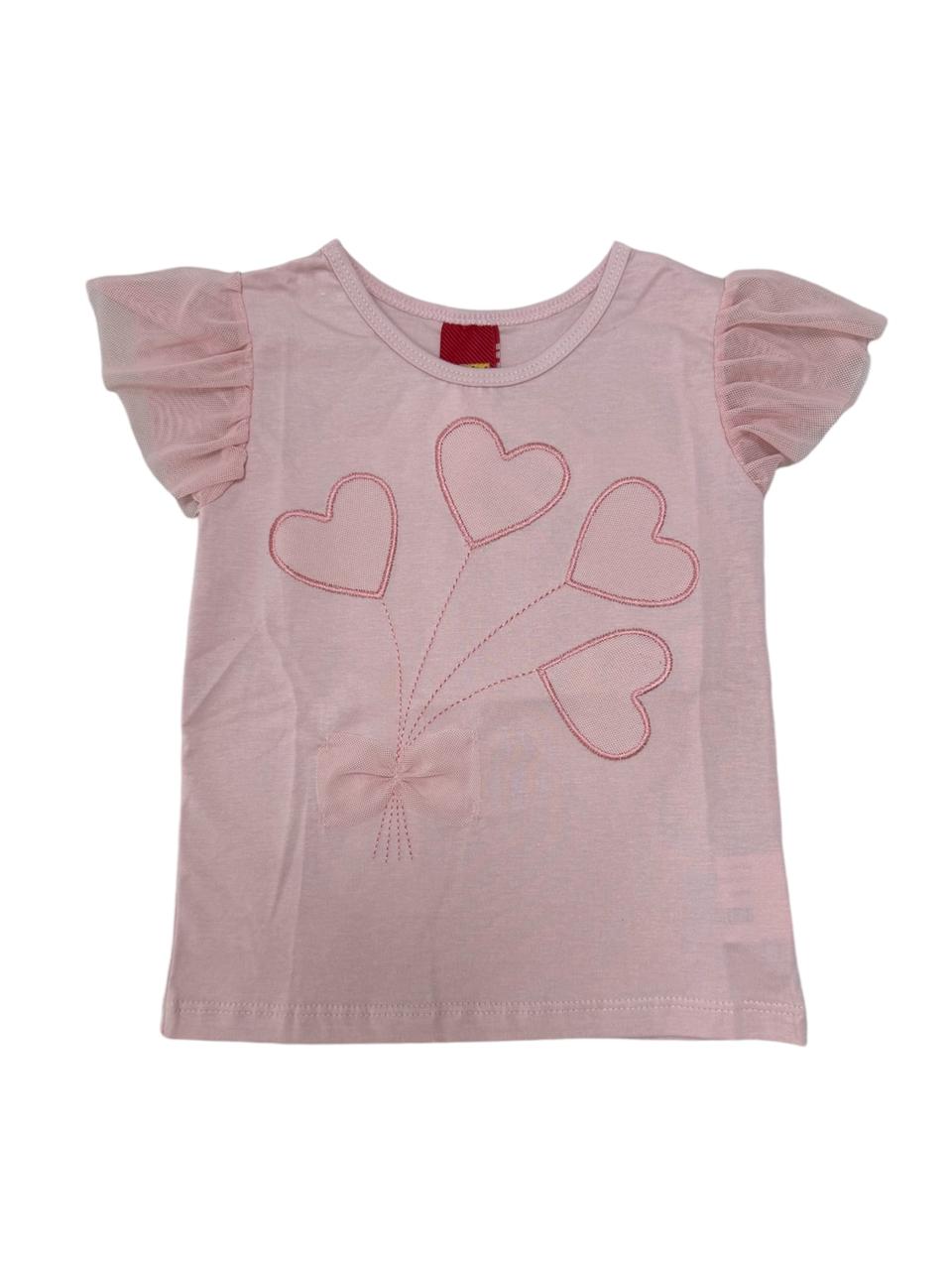 BLUSA INFANTIL FEMININO KYLY CORAÇÕES ROSA 1 A 8 ANOS - 1000187